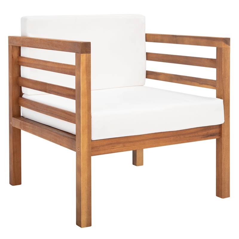 Safavieh Kinnell Wood Outdoor Armchair in Natural / Beige