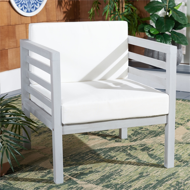 Safavieh Kinnell Wood Outdoor Armchair in Gray / Beige