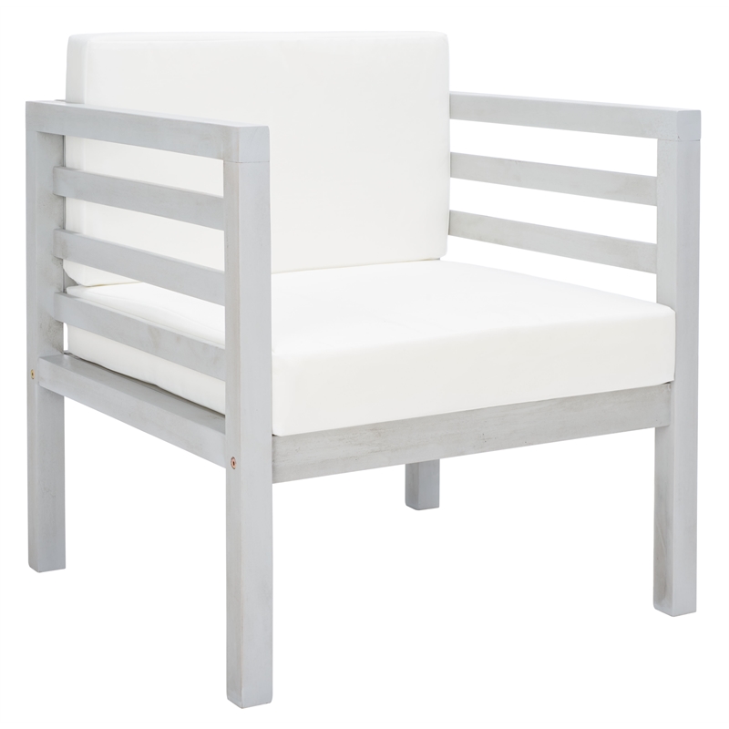 Safavieh Kinnell Wood Outdoor Armchair in Gray / Beige