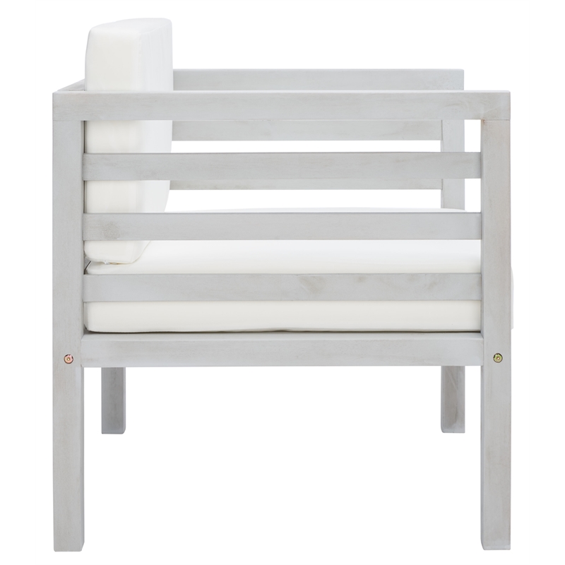 Safavieh Kinnell Wood Outdoor Armchair in Gray / Beige