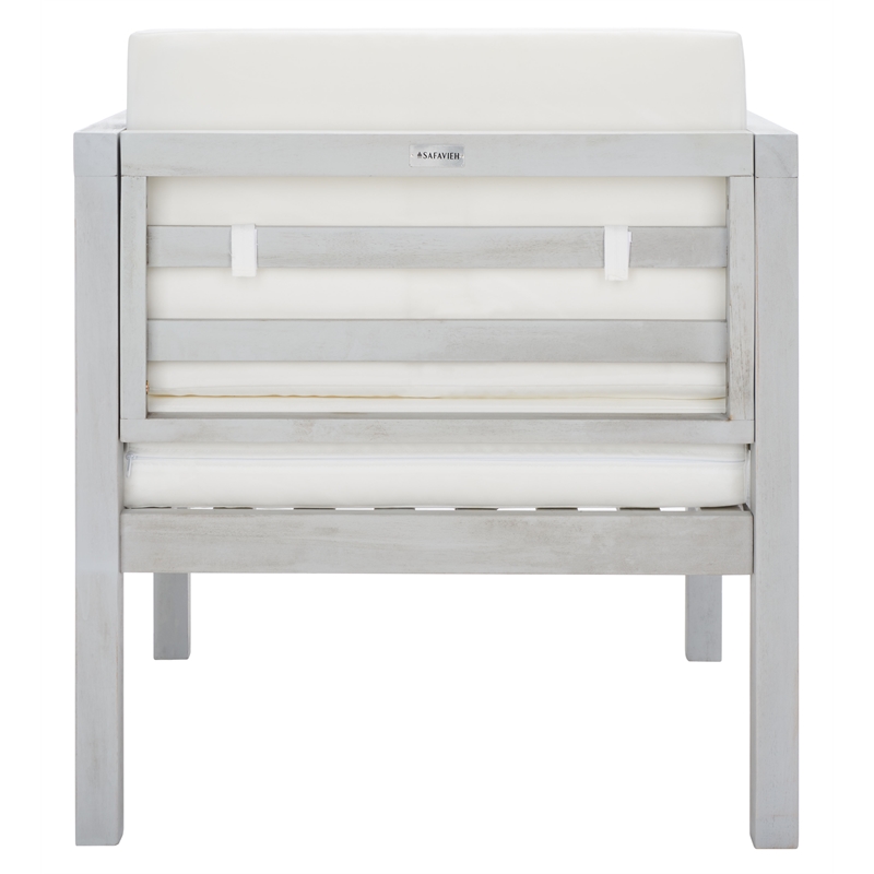 Safavieh Kinnell Wood Outdoor Armchair in Gray / Beige