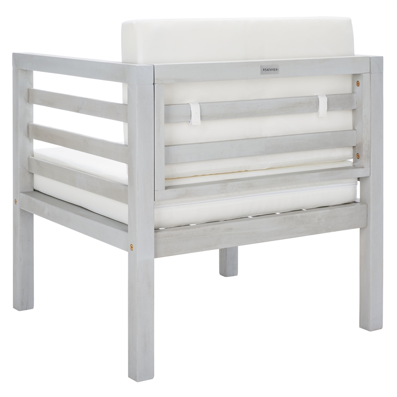 Safavieh Kinnell Wood Outdoor Armchair in Gray / Beige