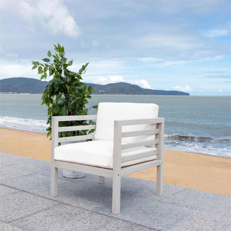 Safavieh Kinnell Wood Outdoor Armchair in Gray / Beige