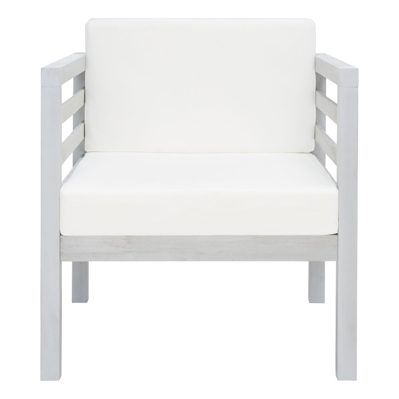 Safavieh Kinnell Wood Outdoor Armchair in Gray / Beige