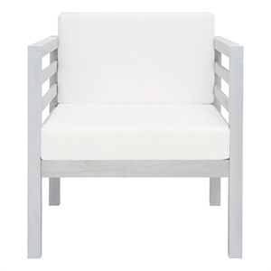 Safavieh Kinnell Wood Outdoor Armchair in Gray / Beige