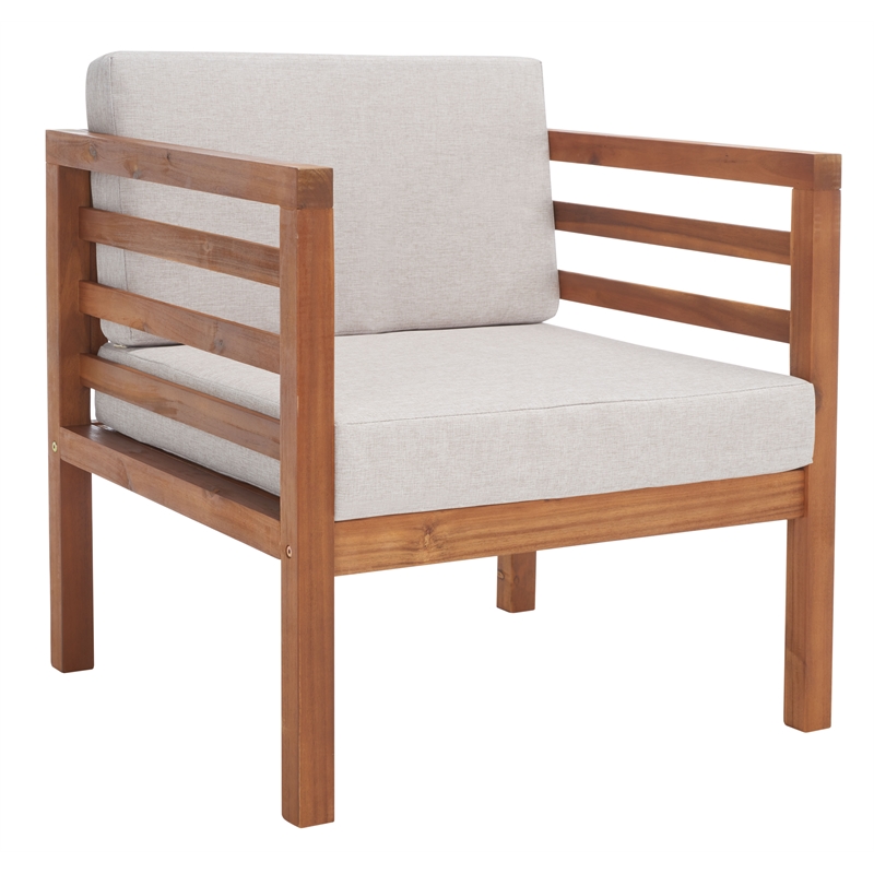 Safavieh Kinnell Wood Outdoor Armchair in Natural / Light Gray