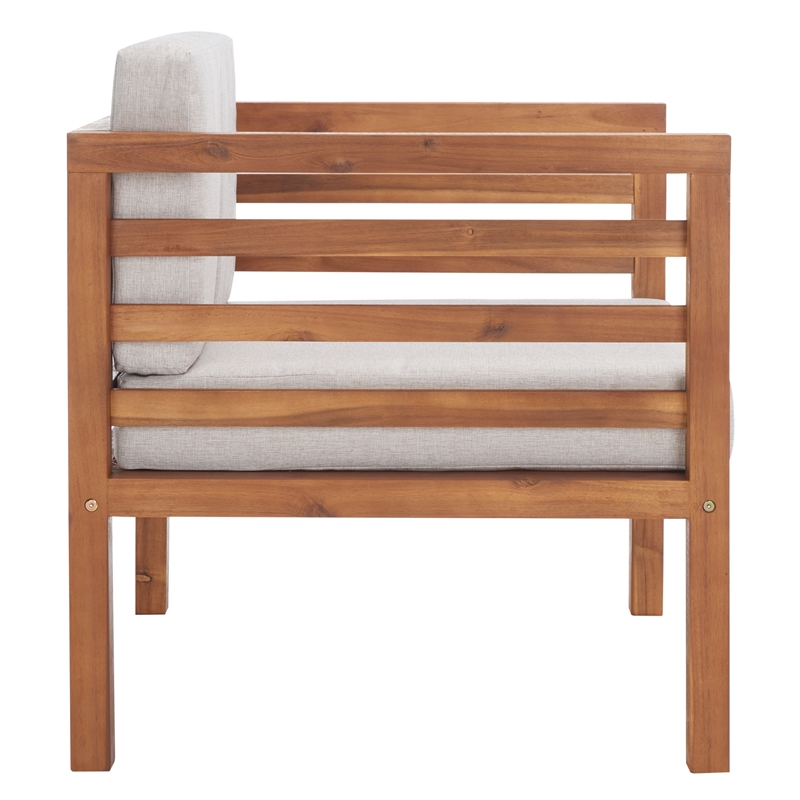 Safavieh Kinnell Wood Outdoor Armchair in Natural / Light Gray