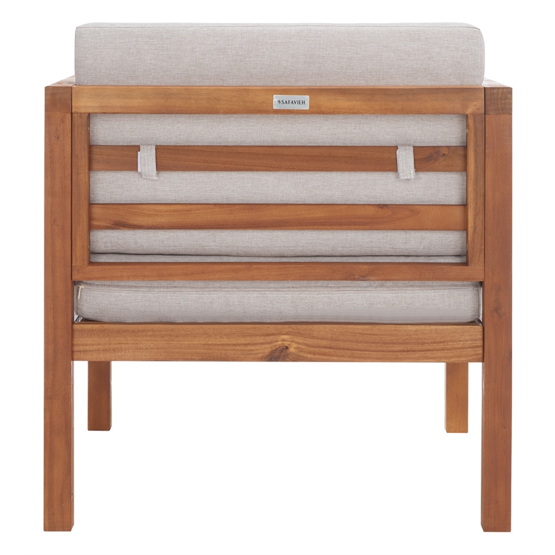 Safavieh Kinnell Wood Outdoor Armchair in Natural / Light Gray