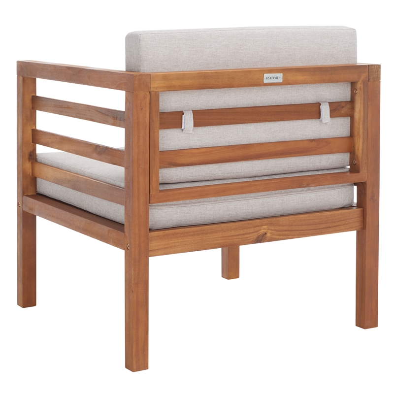 Safavieh Kinnell Wood Outdoor Armchair in Natural / Light Gray