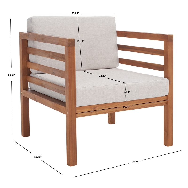 Safavieh Kinnell Wood Outdoor Armchair in Natural / Light Gray