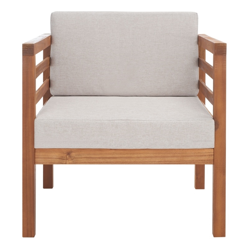 Safavieh Kinnell Wood Outdoor Armchair in Natural / Light Gray