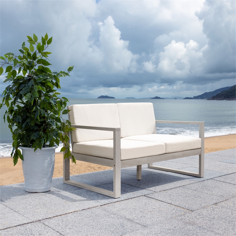 Safavieh Emiko Wood Outdoor Bench in Gray / Beige