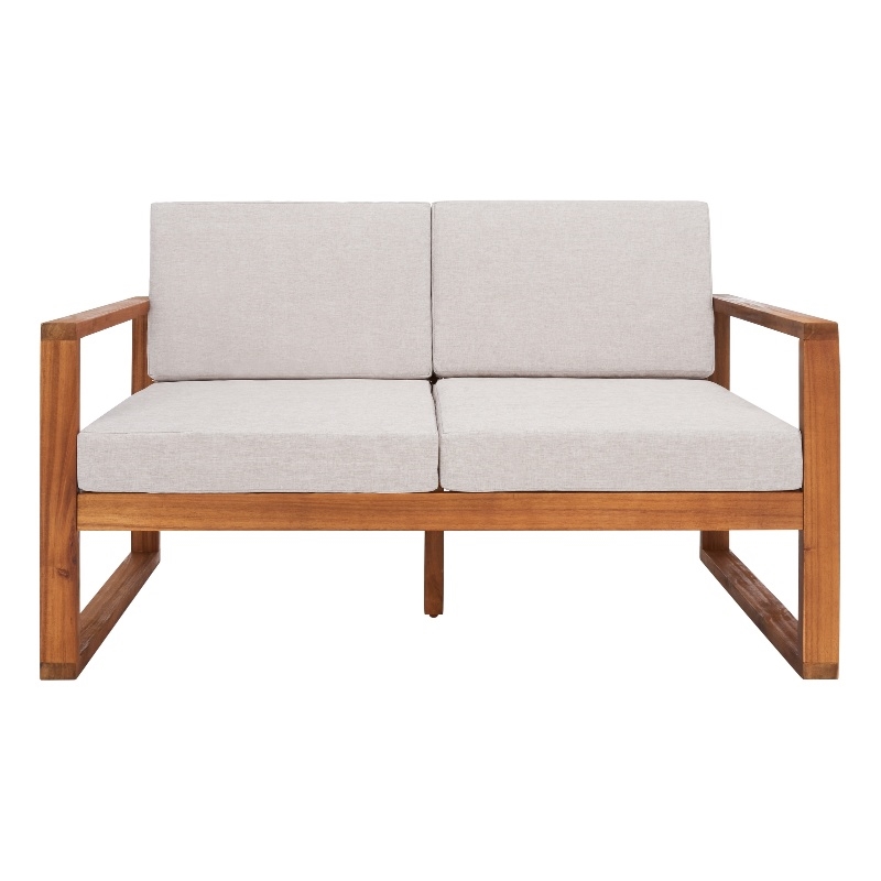 Safavieh Emiko Wood Outdoor Bench in Natural / Light Gray