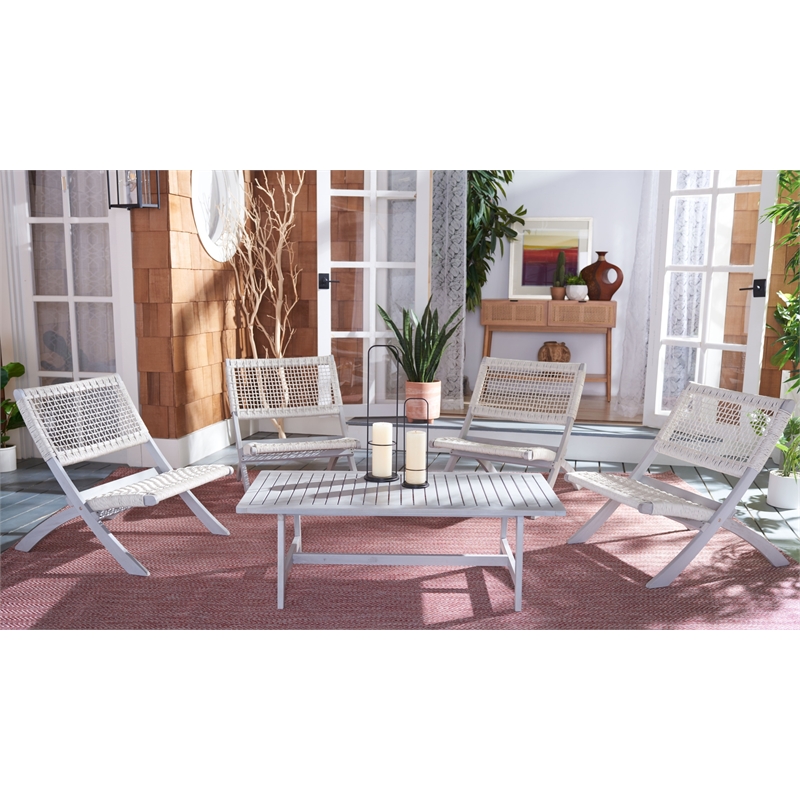 Safavieh Blaze Wood and Fabric Living Set in Gray / Gray