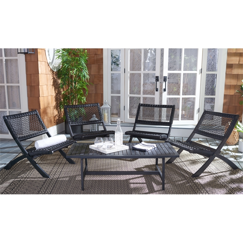 Safavieh Blaze Wood and Fabric Living Set in Black / Black