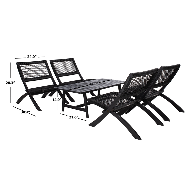Safavieh Blaze Wood and Fabric Living Set in Black / Black