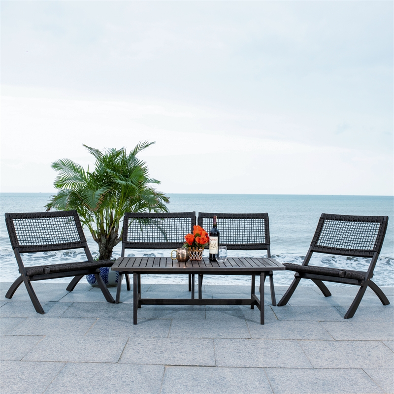 Safavieh Blaze Wood and Fabric Living Set in Black / Black