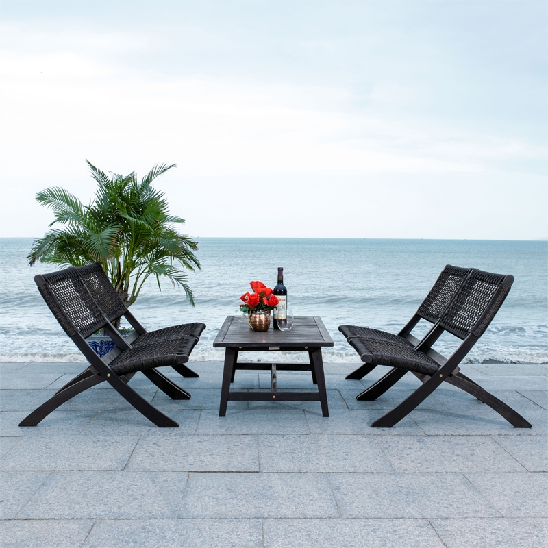Safavieh Blaze Wood and Fabric Living Set in Black / Black