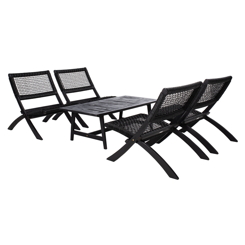 Safavieh Blaze Wood and Fabric Living Set in Black / Black