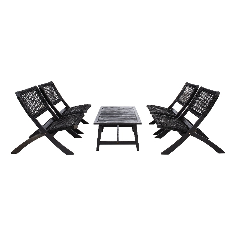 Safavieh Blaze Wood and Fabric Living Set in Black / Black