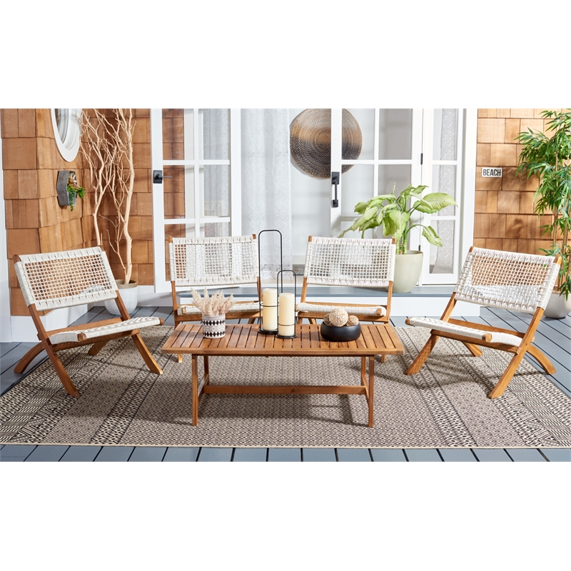 Safavieh Blaze Wood and Fabric Living Set in Natural / White
