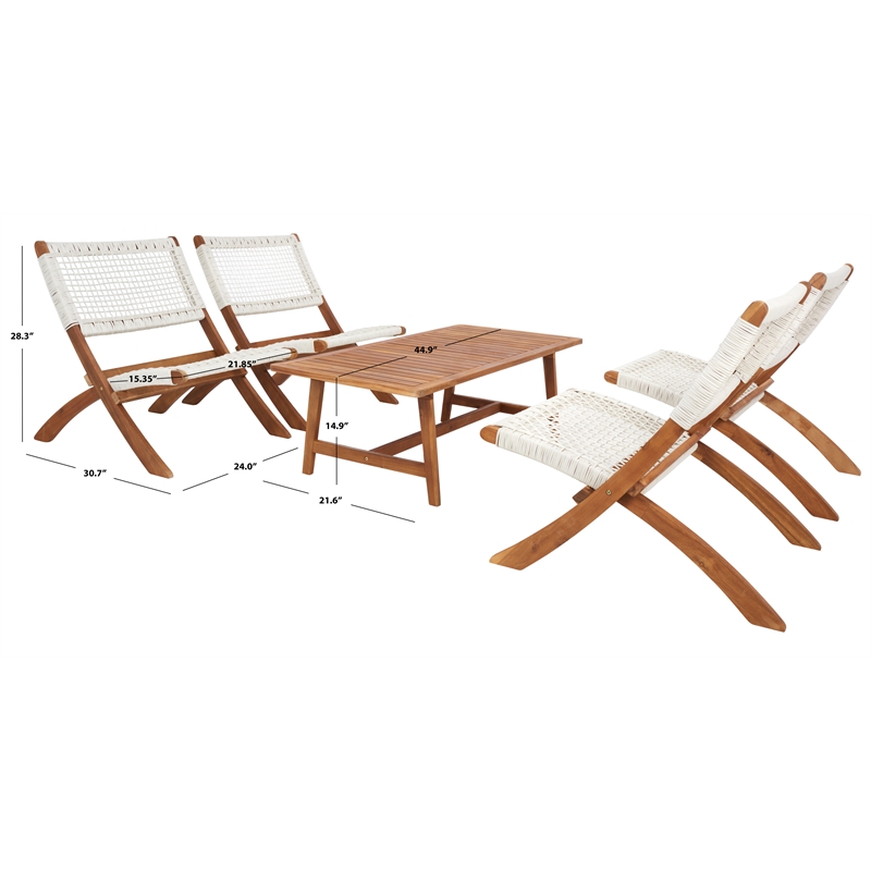 Safavieh Blaze Wood and Fabric Living Set in Natural / White