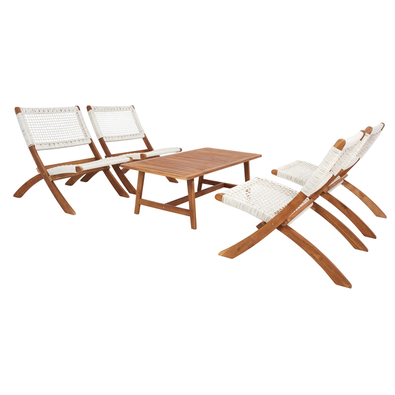 Safavieh Blaze Wood and Fabric Living Set in Natural / White