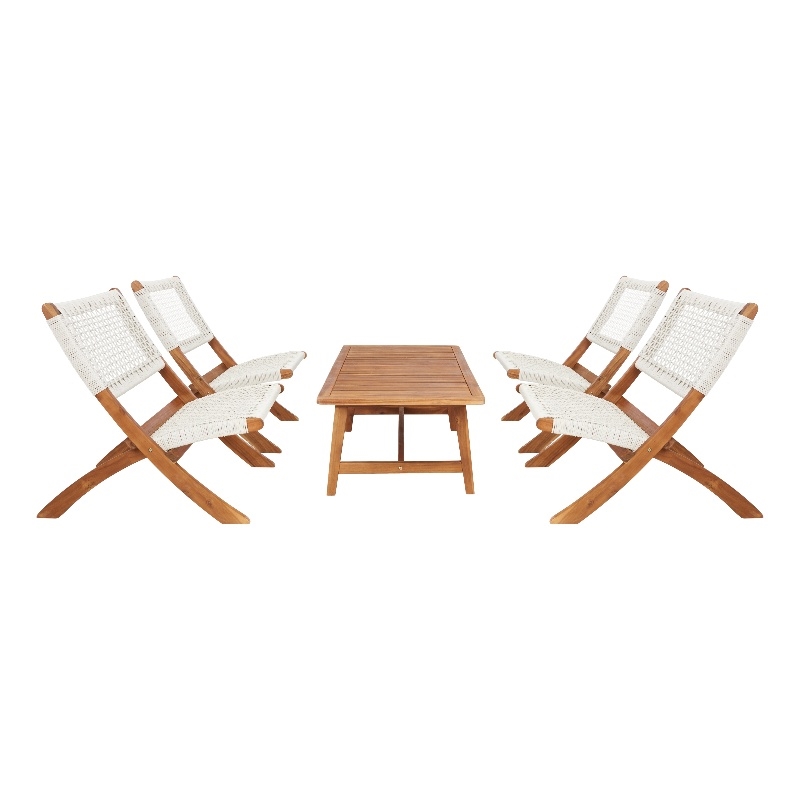 Safavieh Blaze Wood and Fabric Living Set in Natural / White