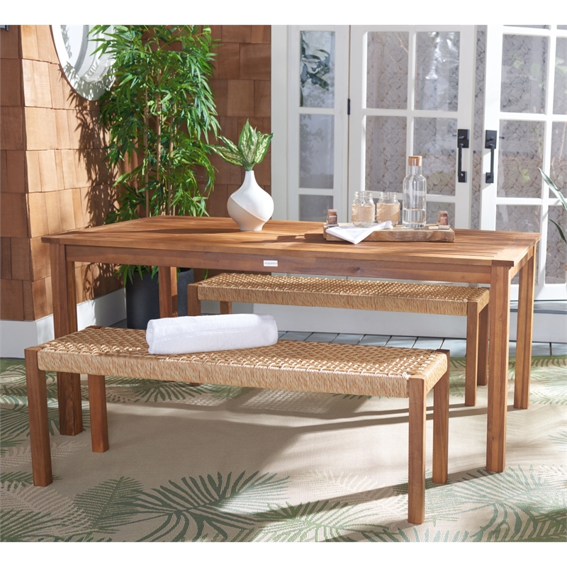 Safavieh Aquina Wood and Fabric Dining Set in Natural / Natural
