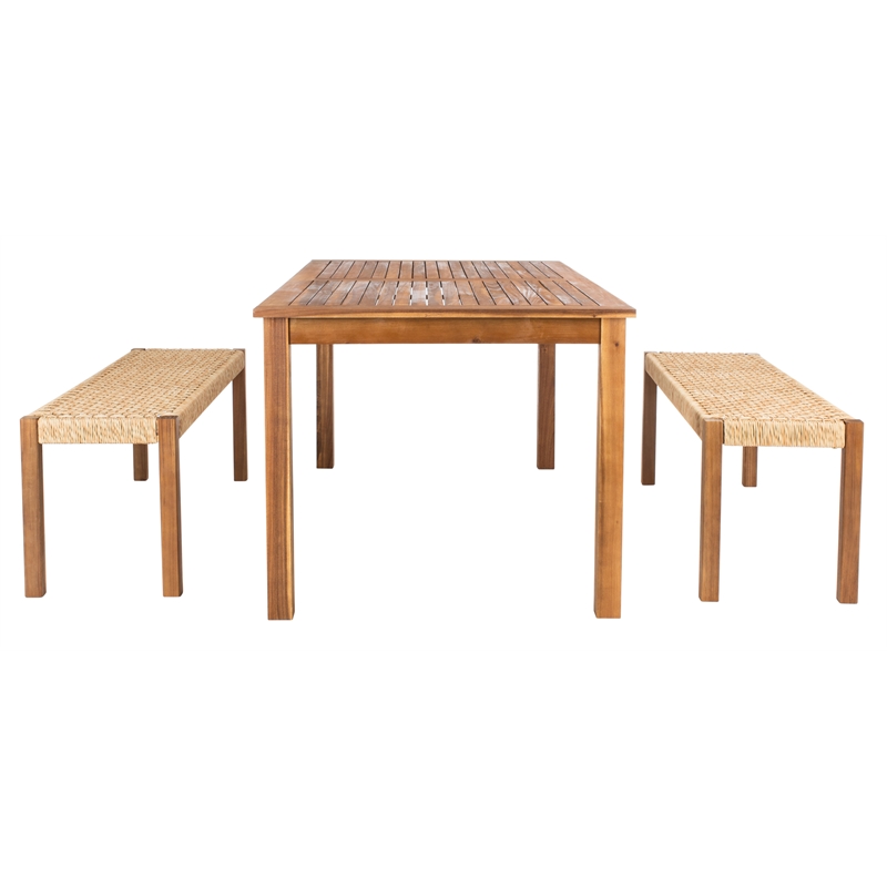 Safavieh Aquina Wood and Fabric Dining Set in Natural / Natural