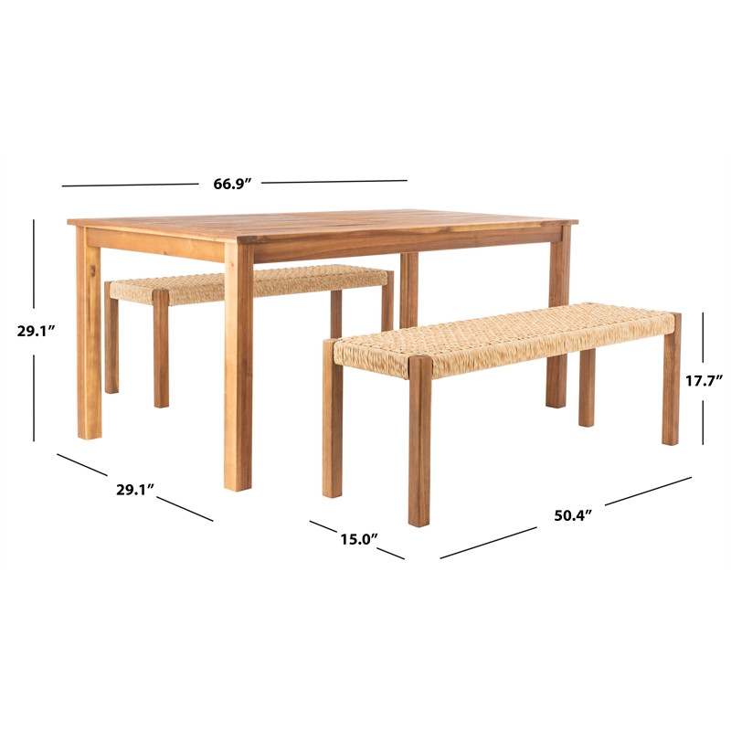 Safavieh Aquina Wood and Fabric Dining Set in Natural / Natural
