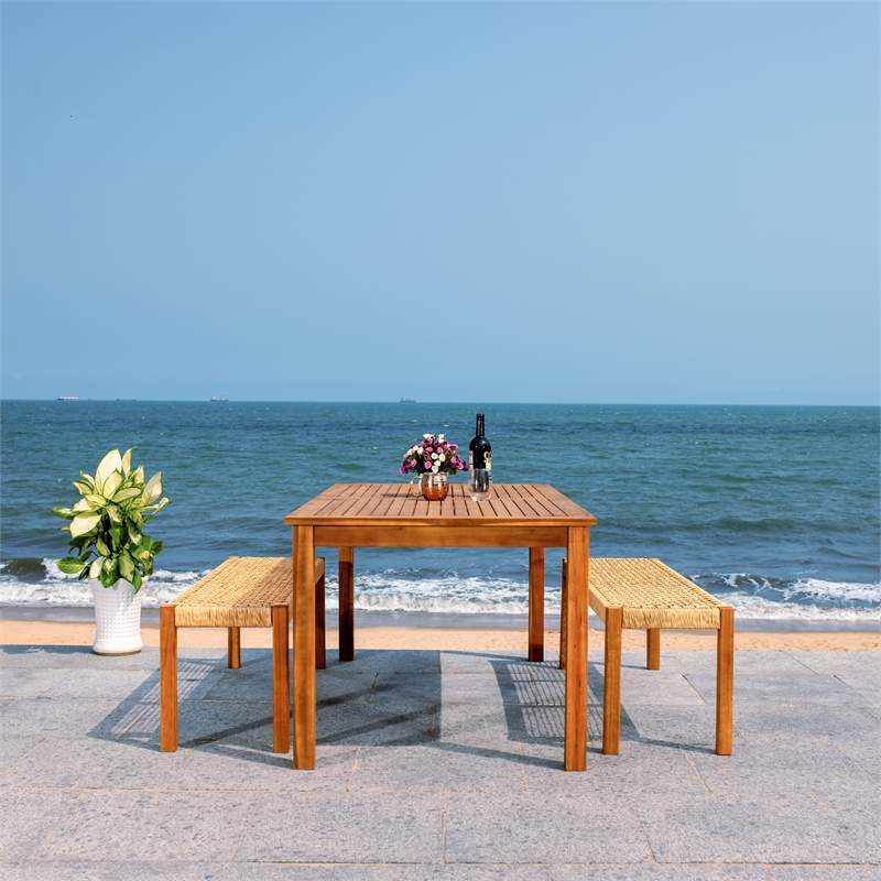 Safavieh Aquina Wood and Fabric Dining Set in Natural / Natural