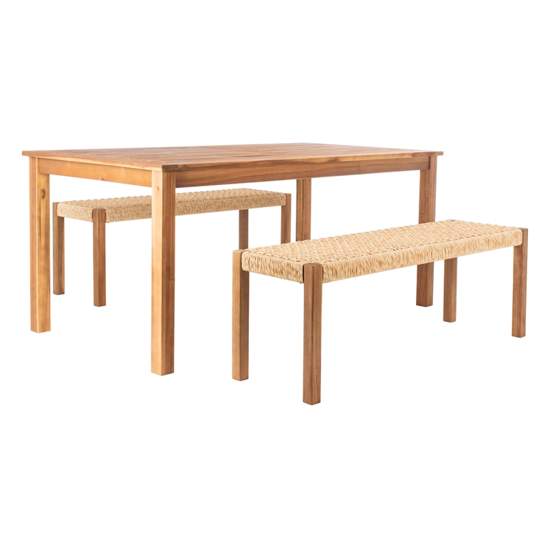 Safavieh Aquina Wood and Fabric Dining Set in Natural / Natural