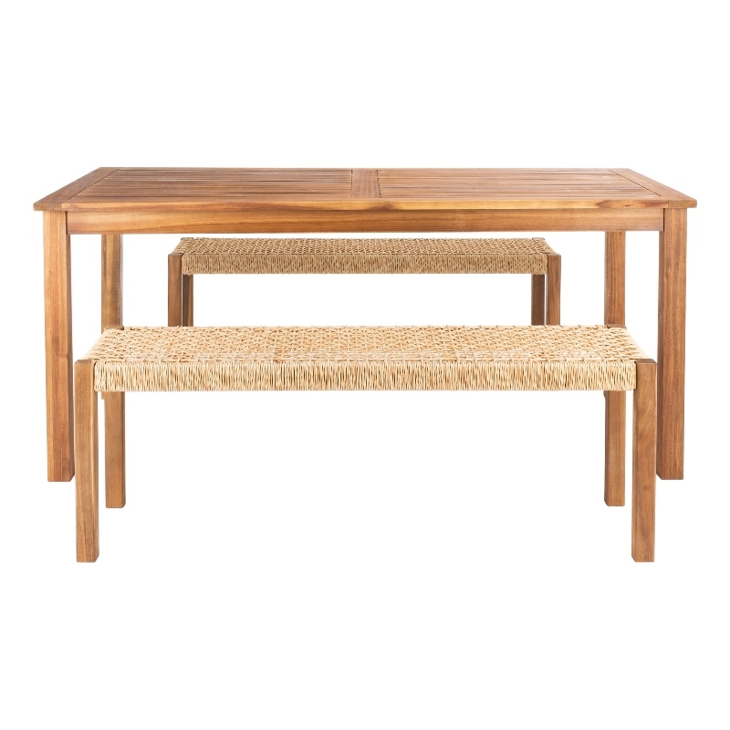 Safavieh Aquina Wood and Fabric Dining Set in Natural / Natural