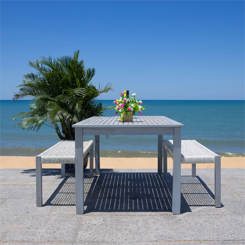 Safavieh Aquina Wood and Fabric Dining Set in Gray / Gray