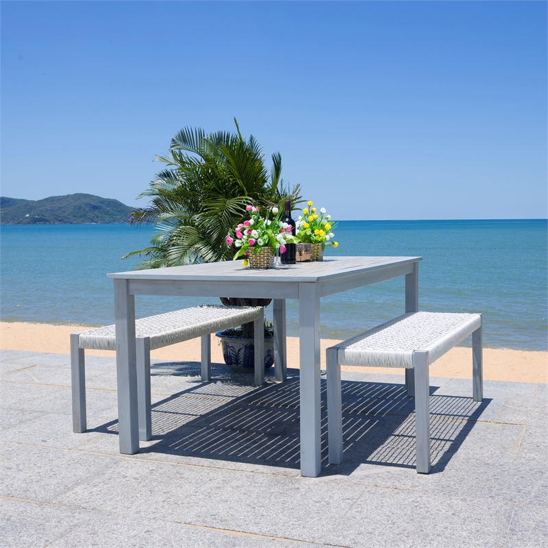 Safavieh Aquina Wood and Fabric Dining Set in Gray / Gray