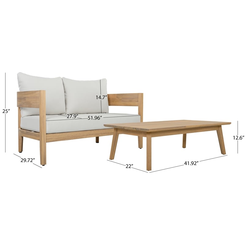 Safavieh Theo Wood Bench and Table in Oak / Ivory