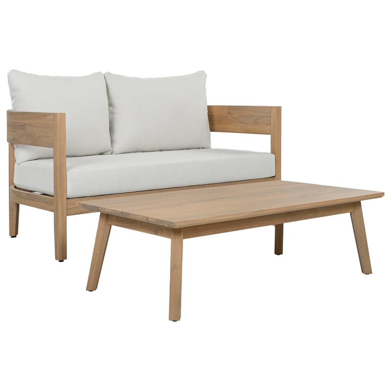 Safavieh Theo Wood Bench and Table in Oak / Ivory