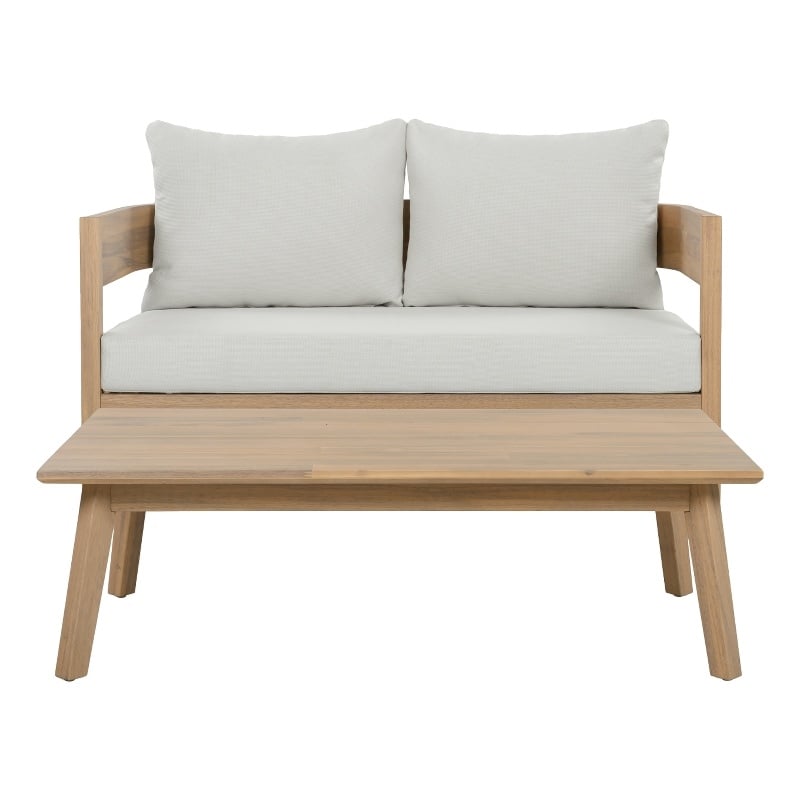 Safavieh Theo Wood Bench and Table in Oak / Ivory