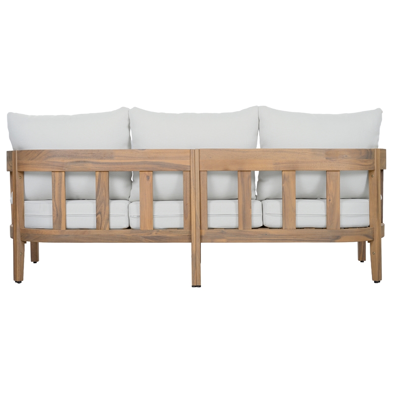 Safavieh Owen Wood 3 Seater Sofa in Oak / Ivory