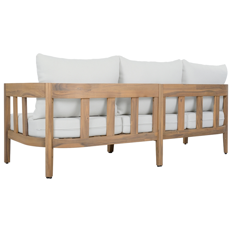 Safavieh Owen Wood 3 Seater Sofa in Oak / Ivory