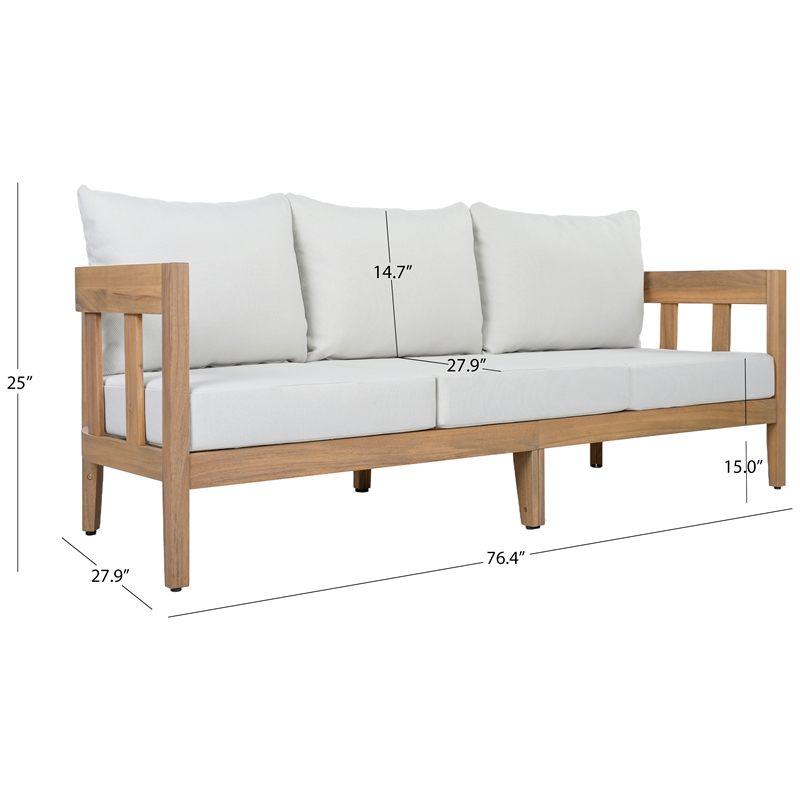 Safavieh Owen Wood 3 Seater Sofa in Oak / Ivory