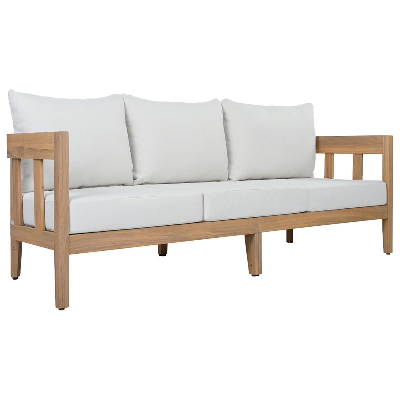 Safavieh Owen Wood 3 Seater Sofa in Oak / Ivory