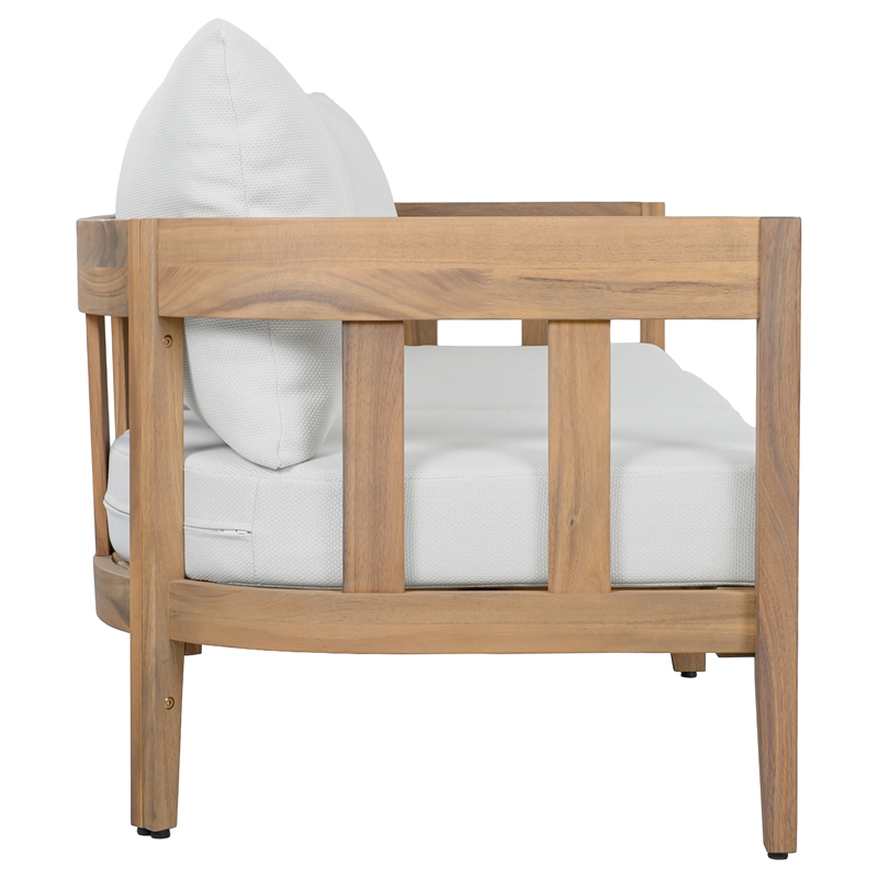 Safavieh Owen Wood 3 Seater Sofa in Oak / Ivory