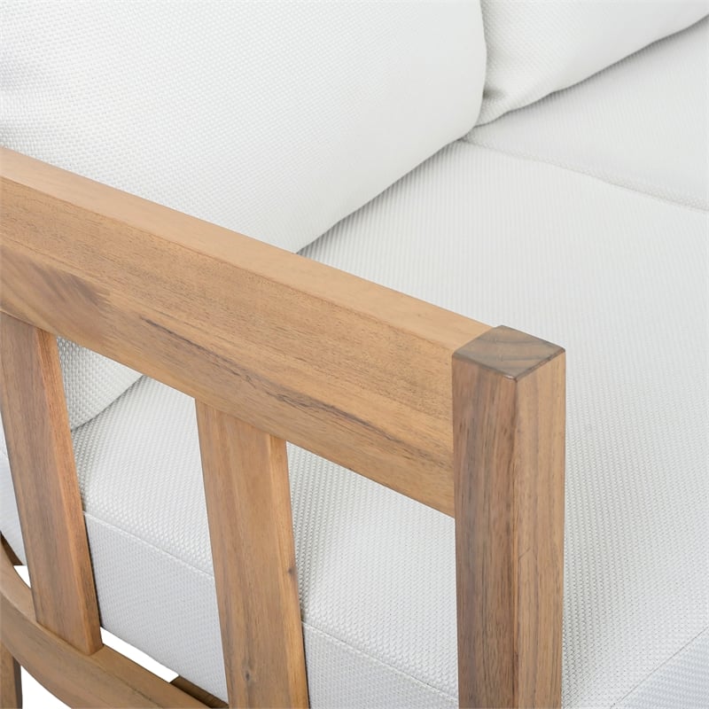 Safavieh Owen Wood 3 Seater Sofa in Oak / Ivory