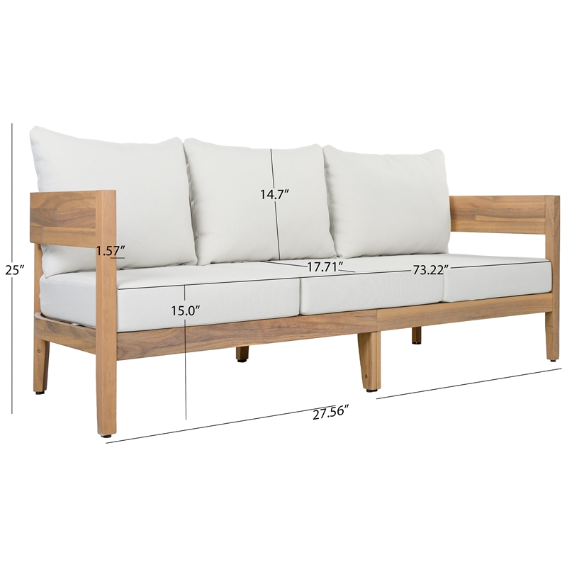 Safavieh Theo Wood  3 Seater Sofa in Oak / Ivory