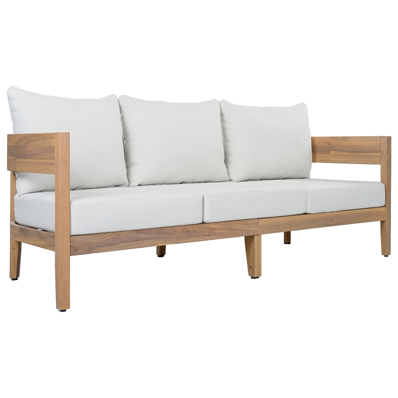 Safavieh Theo Wood  3 Seater Sofa in Oak / Ivory