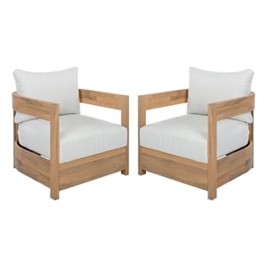 Safavieh Kento Wood Armchair Set of 2  in Oak / Ivory