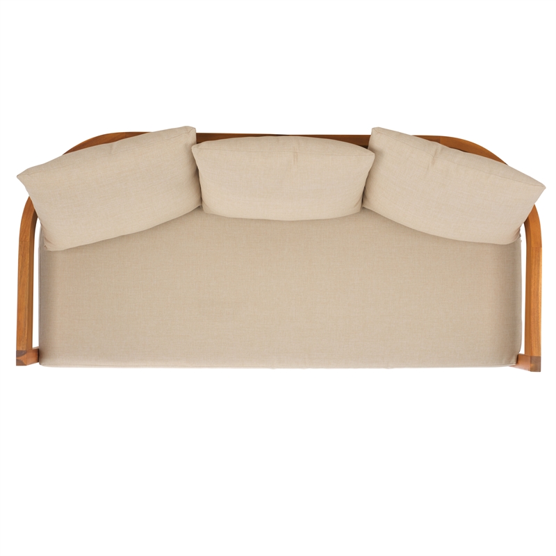Safavieh Kento Wood 3 Seater Sofa in Natural / Taupe