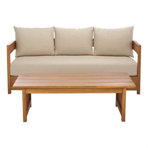 Safavieh Kento Wood 3 Seater Sofa in Natural / Taupe